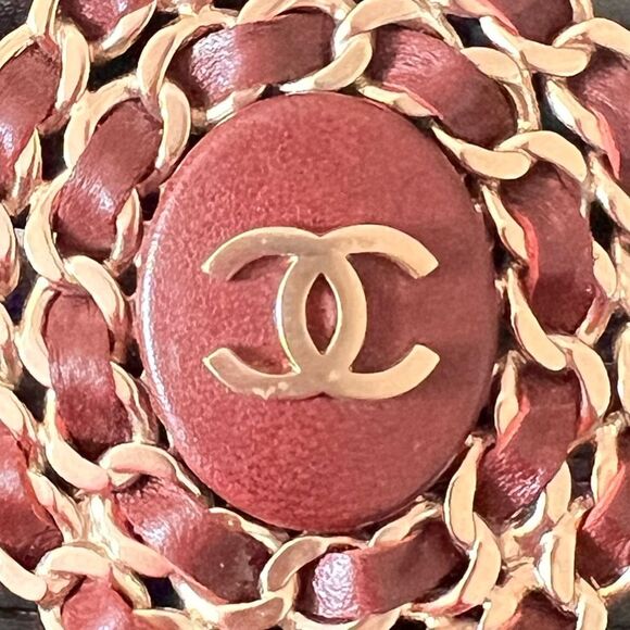 Chanel Burgundy Leather And Chain Brooch - Picture 3 of 6